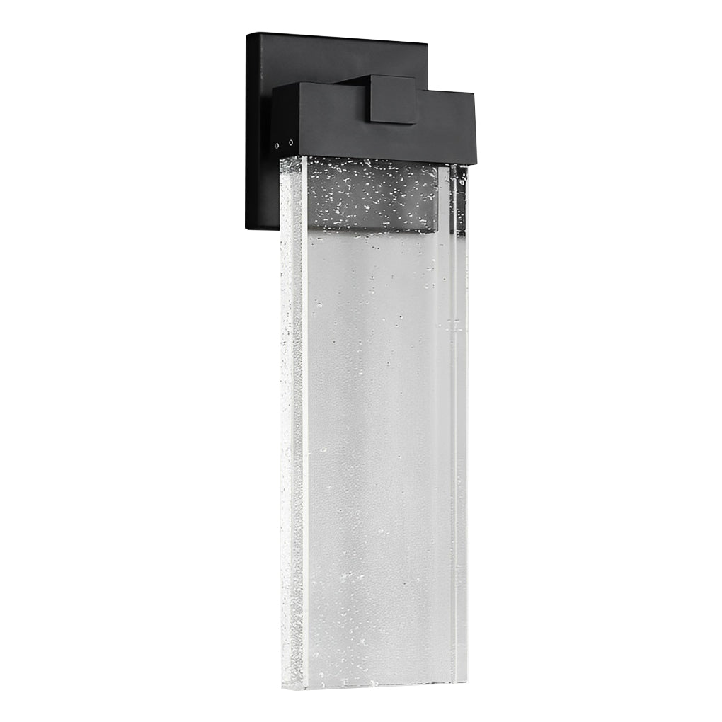 Seeded Glass Rectangular LED Outdoor Wall Sconce Light Fixture in Black