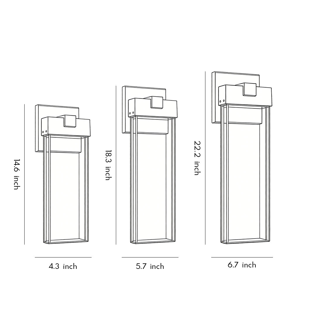 Seeded Glass Rectangular LED Outdoor Wall Sconce Light Fixture in Black