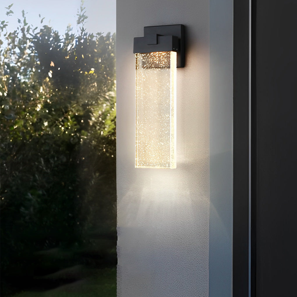 Seeded Glass Rectangular LED Outdoor Wall Sconce Light Fixture in Black