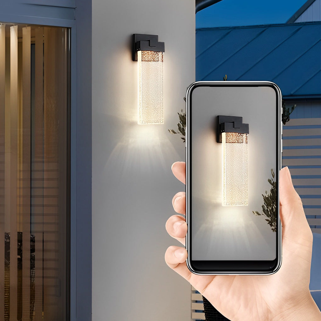 Seeded Glass Rectangular LED Outdoor Wall Sconce Light Fixture in Black