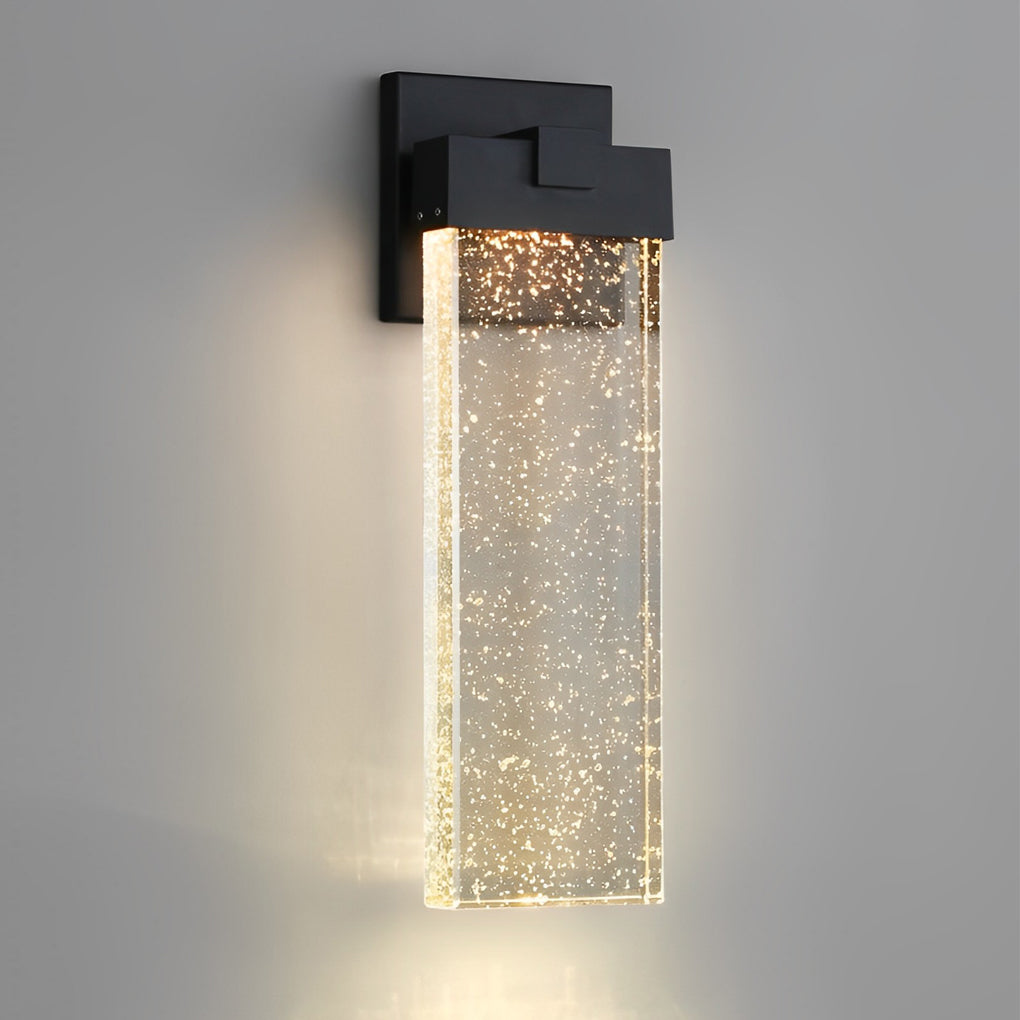 Seeded Glass Rectangular LED Outdoor Wall Sconce Light Fixture in Black