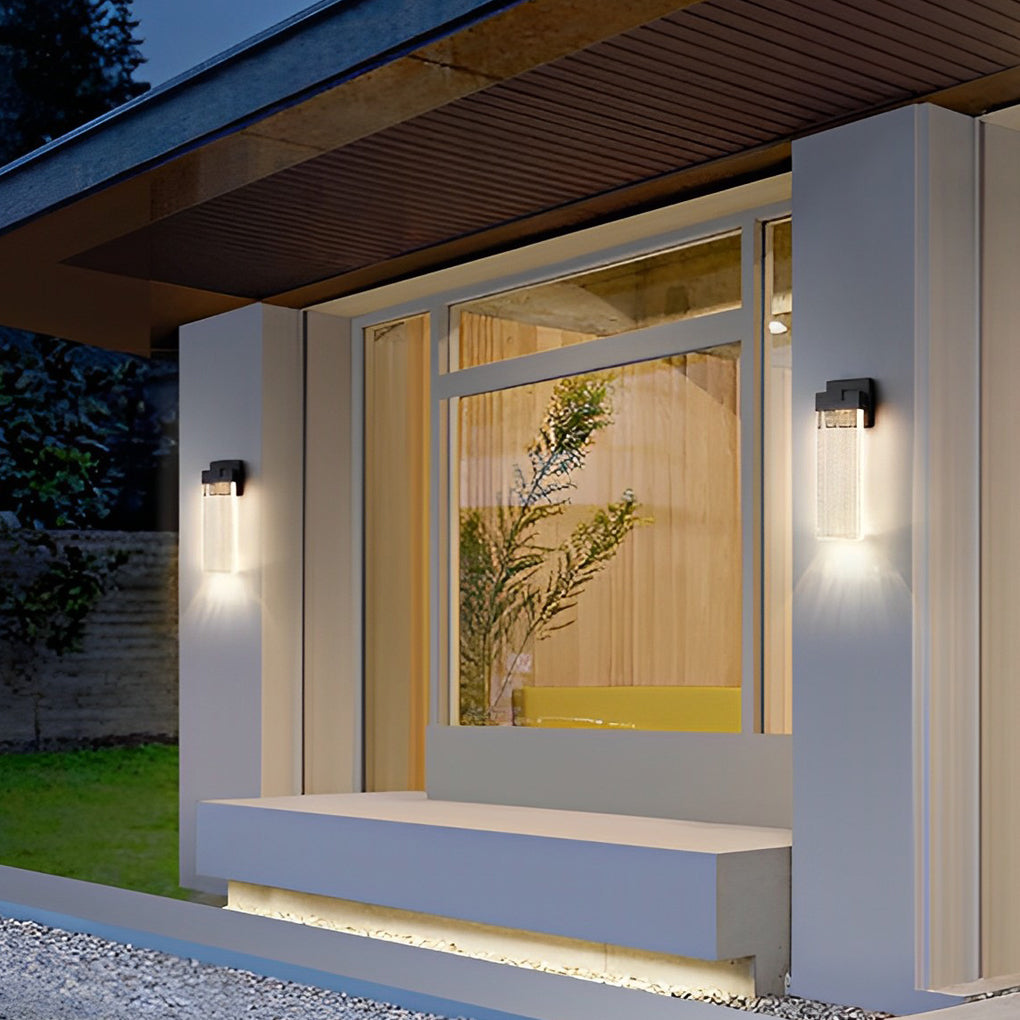 Seeded Glass Rectangular LED Outdoor Wall Sconce Light Fixture in Black