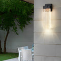 Seeded Glass Rectangular LED Outdoor Wall Sconce Light Fixture in Black