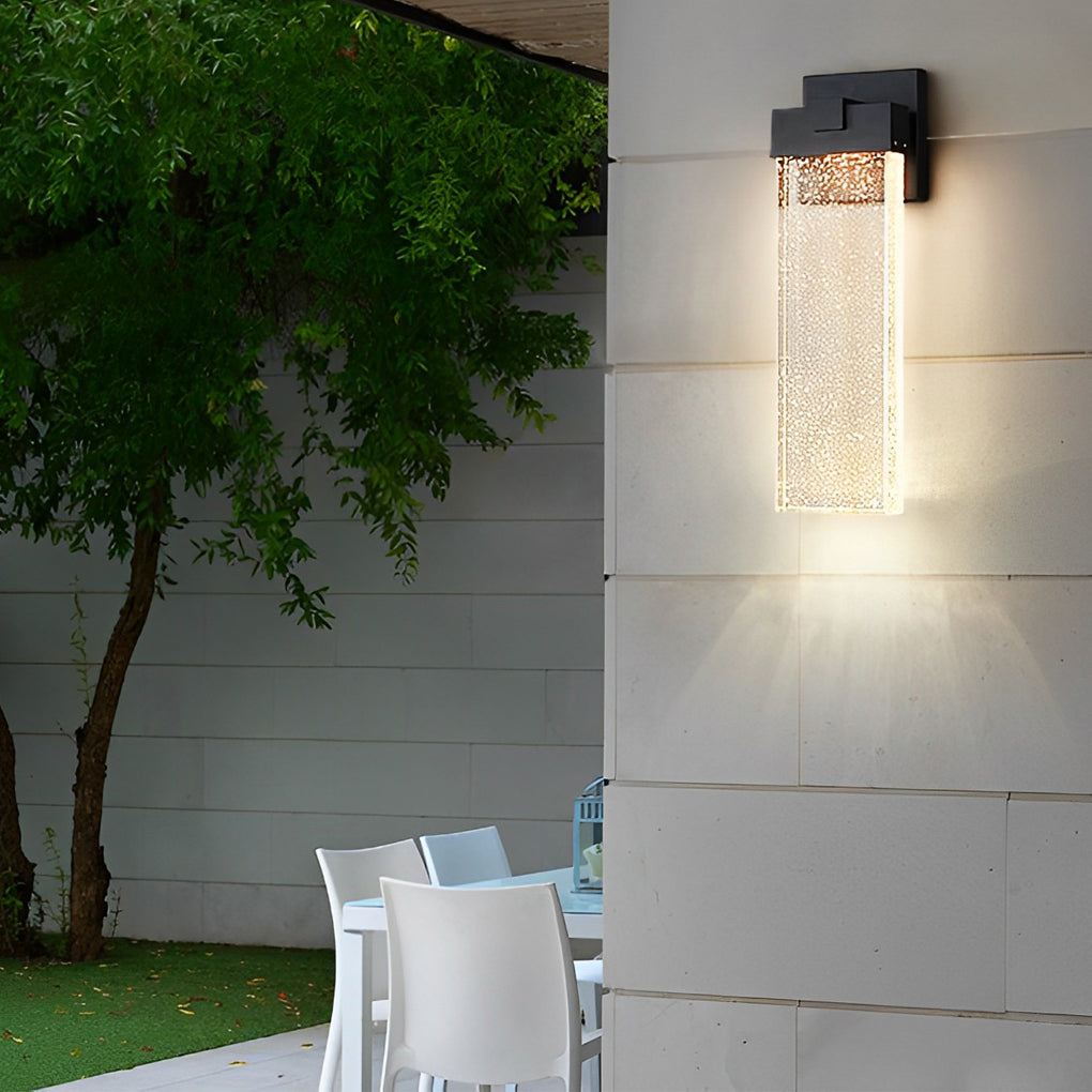 Seeded Glass Rectangular LED Outdoor Wall Sconce Light Fixture in Black