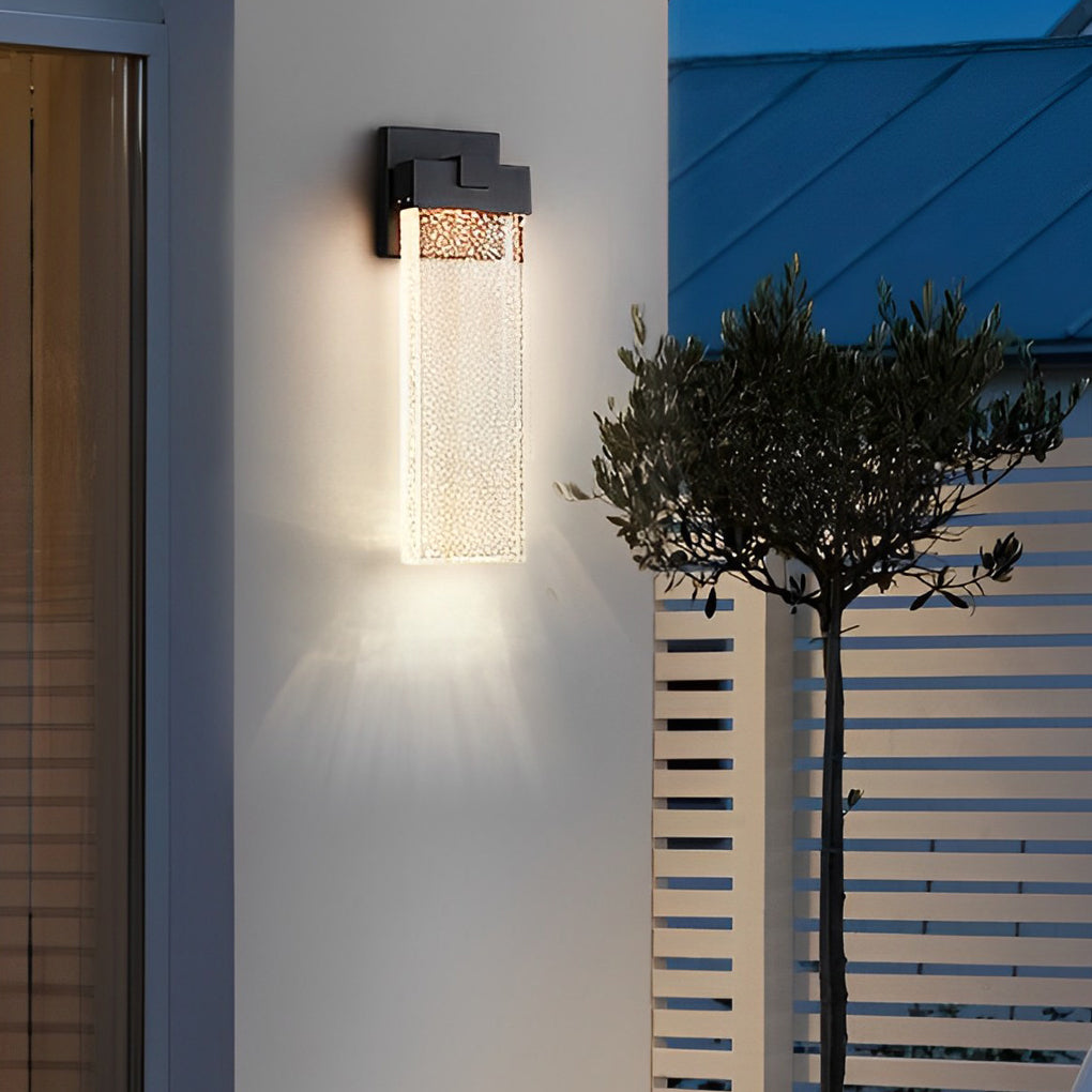 Seeded Glass Rectangular LED Outdoor Wall Sconce Light Fixture in Black