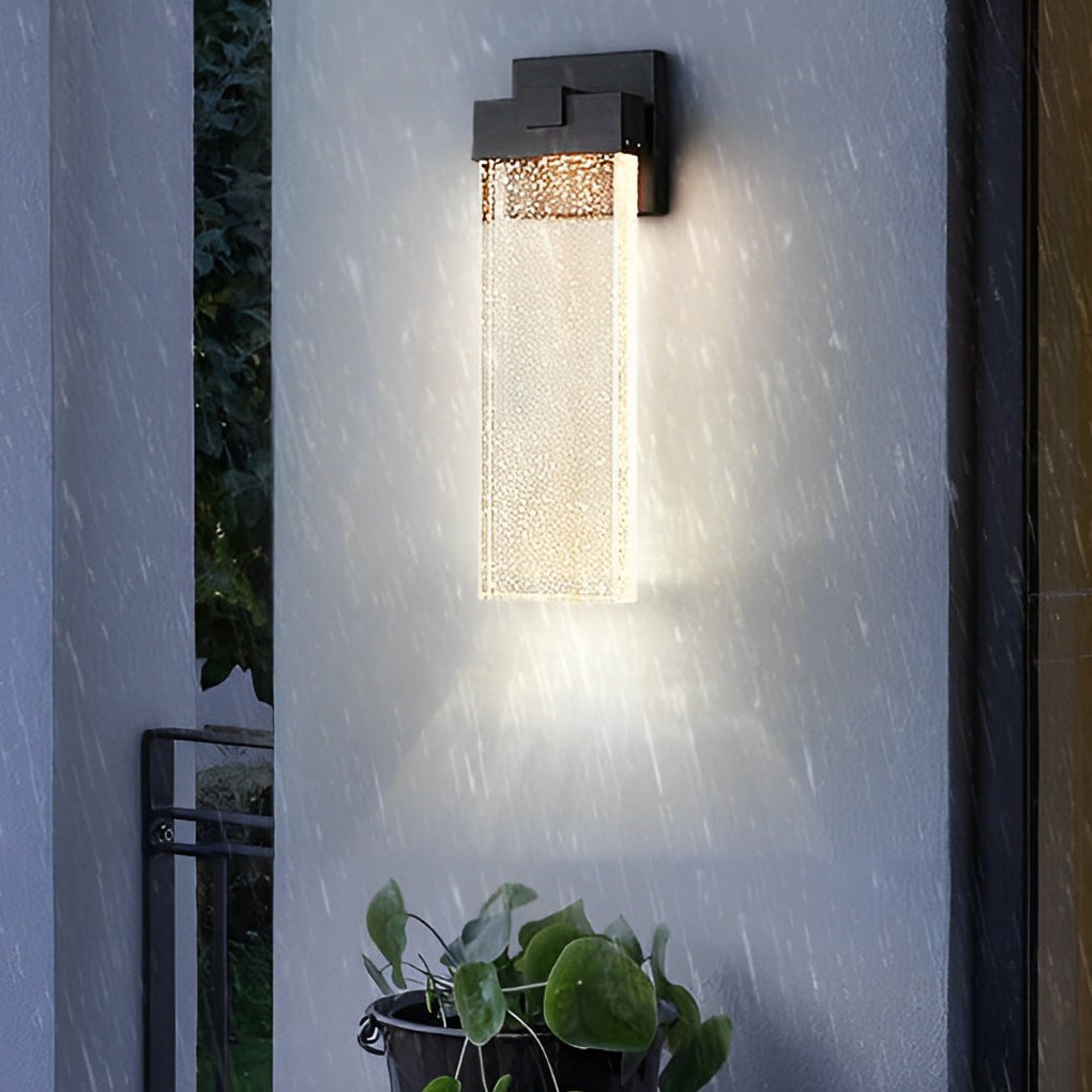 Seeded Glass Rectangular LED Outdoor Wall Sconce Light Fixture in Black