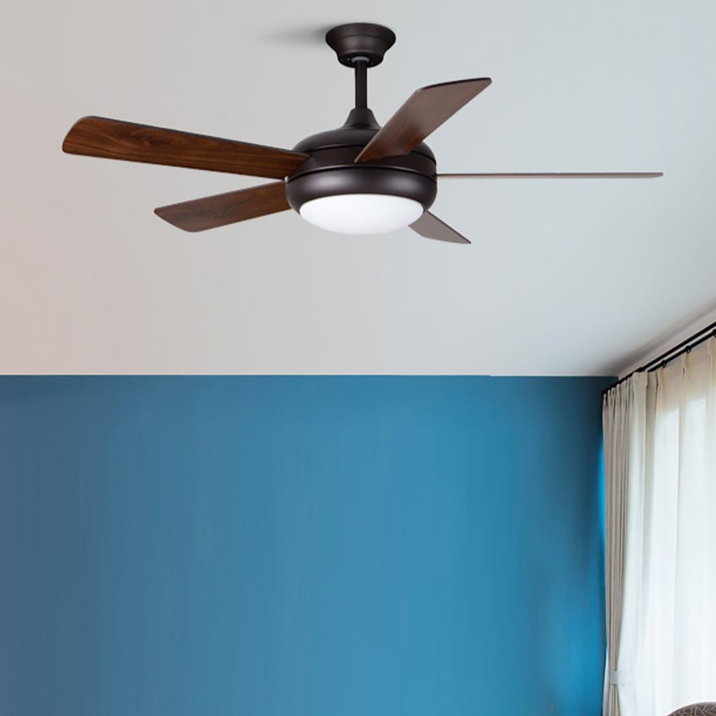 Vintage Real Wood Semi-Flush Mount Ceiling Fan with Light for Living Rooms