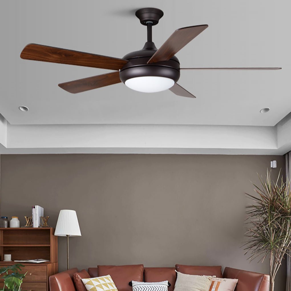 Vintage Real Wood Semi-Flush Mount Ceiling Fan with Light for Living Rooms