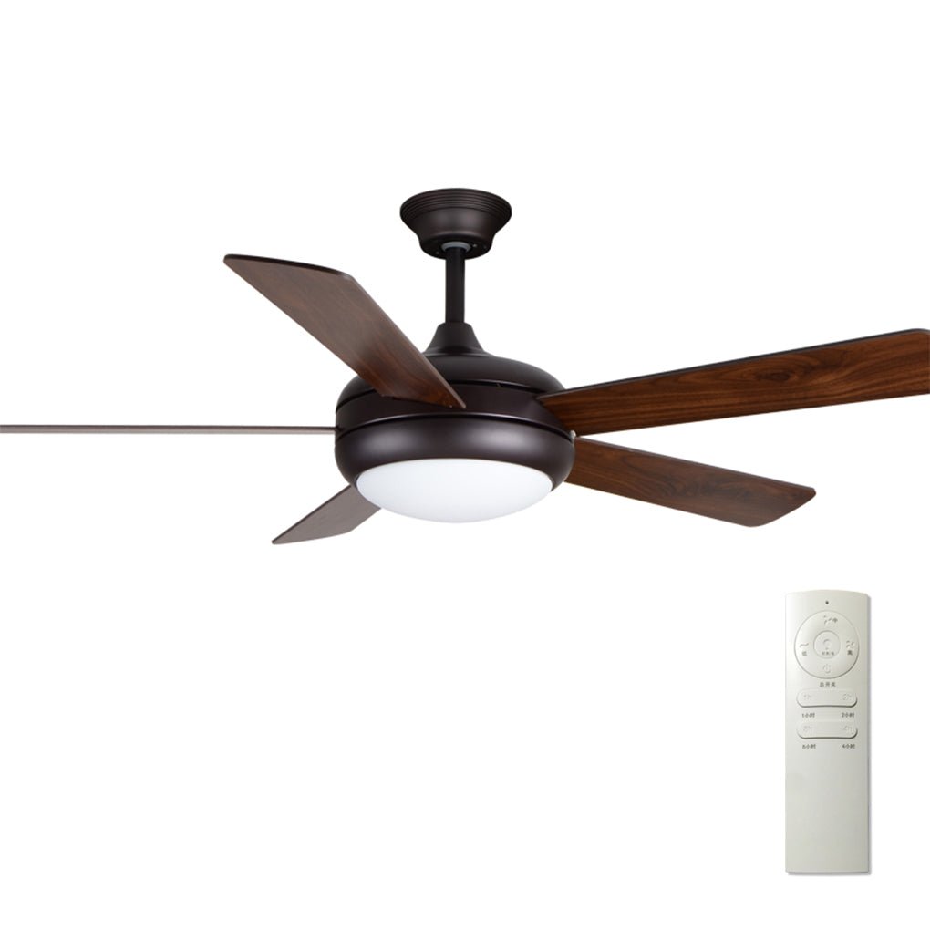 Vintage Real Wood Semi-Flush Mount Ceiling Fan with Light for Living Rooms