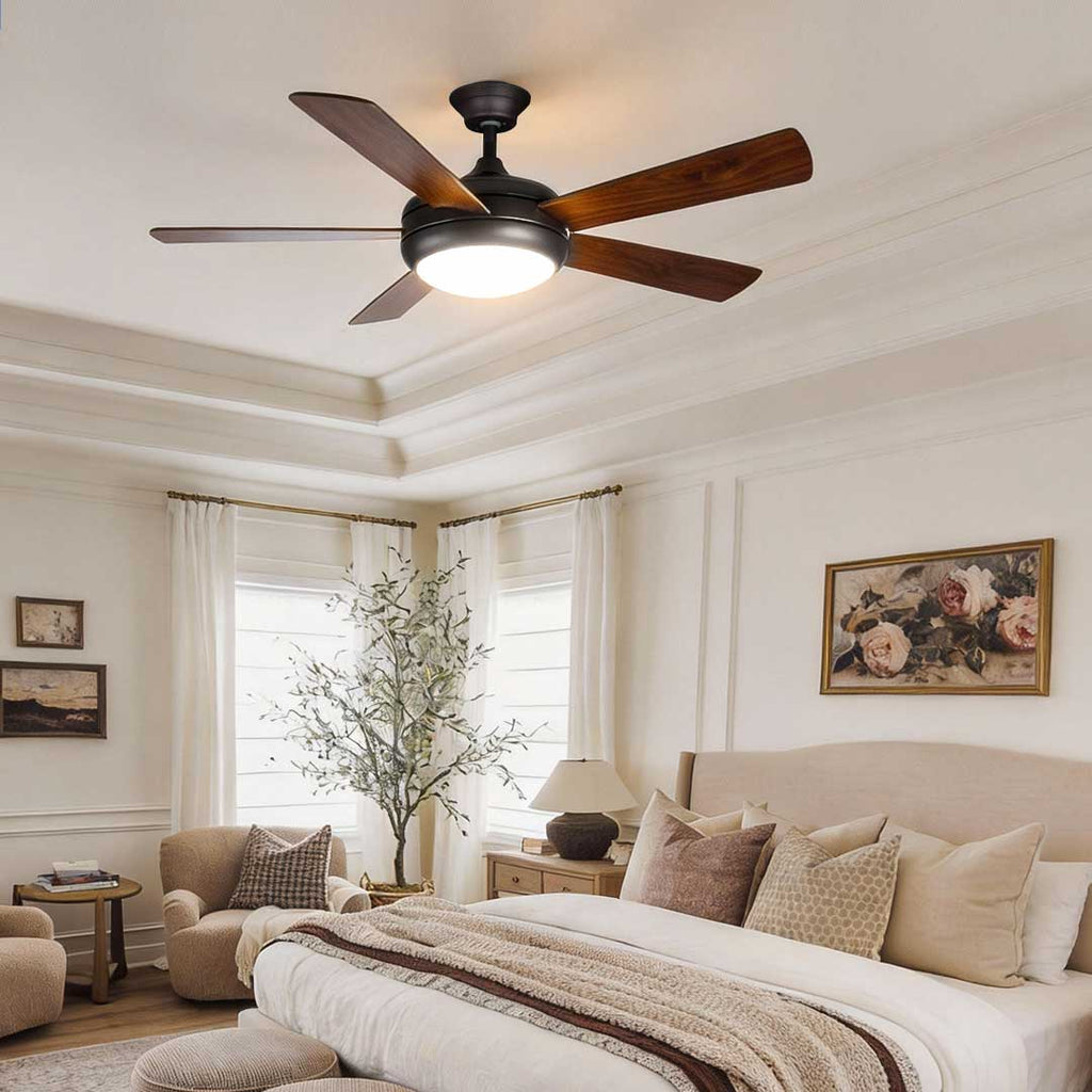 Vintage Real Wood Semi-Flush Mount Ceiling Fan with Light for Living Rooms