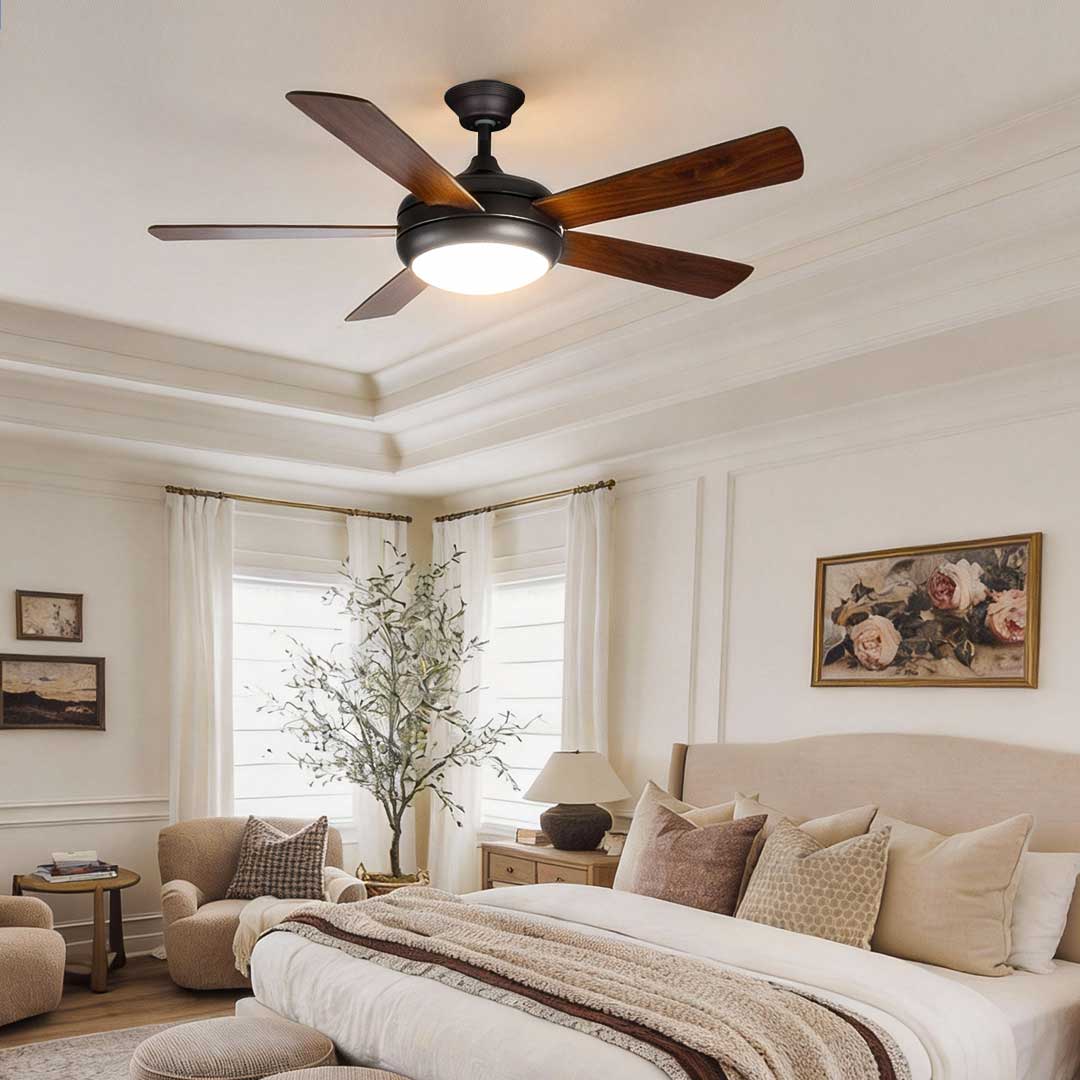 Vintage Real Wood Semi-Flush Mount Ceiling Fan with Light for Living Rooms