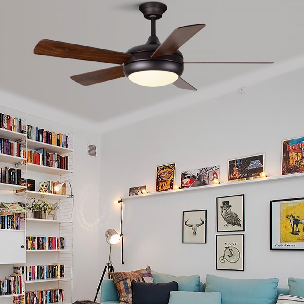 Vintage Real Wood Semi-Flush Mount Ceiling Fan with Light for Living Rooms