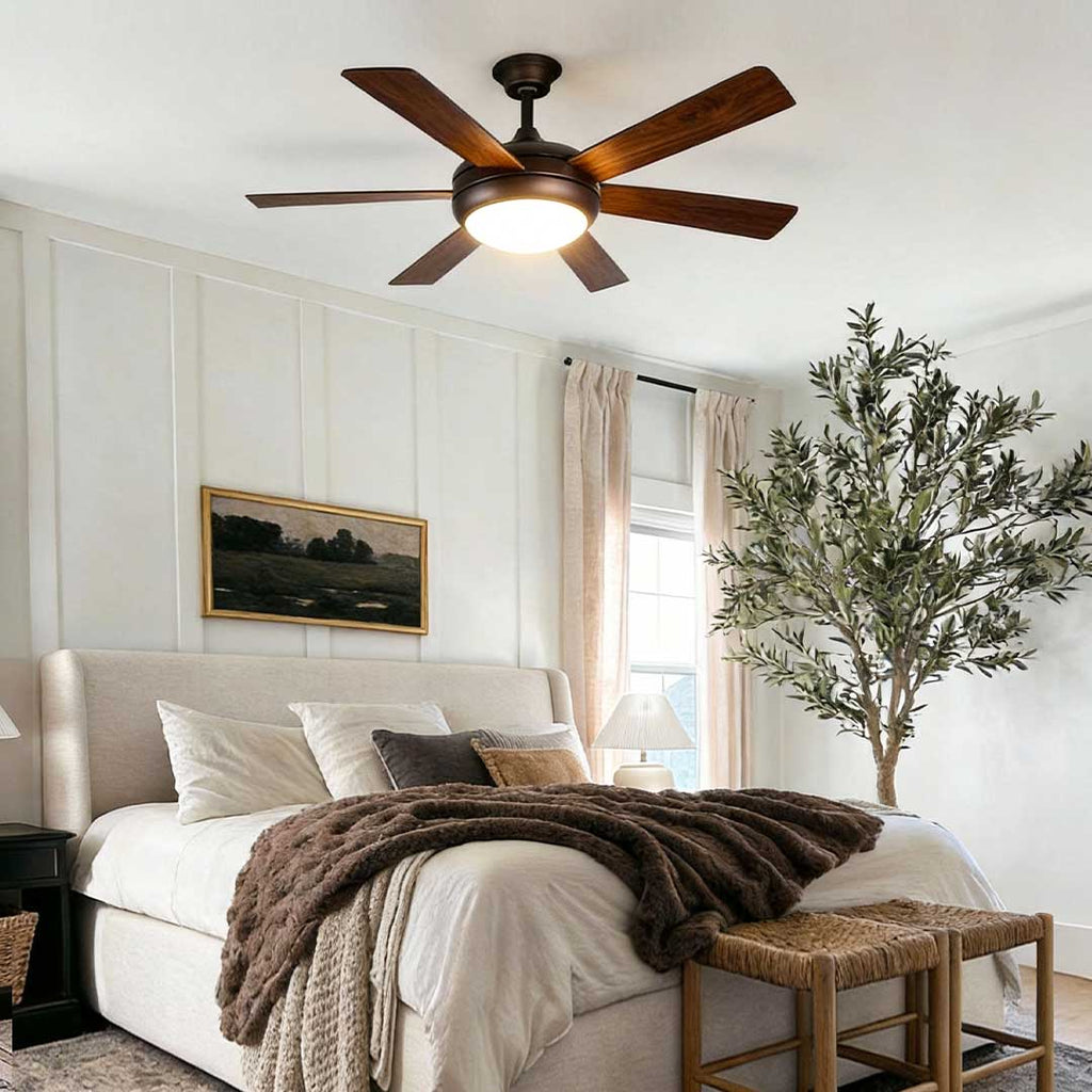 Vintage Real Wood Semi-Flush Mount Ceiling Fan with Light for Living Rooms