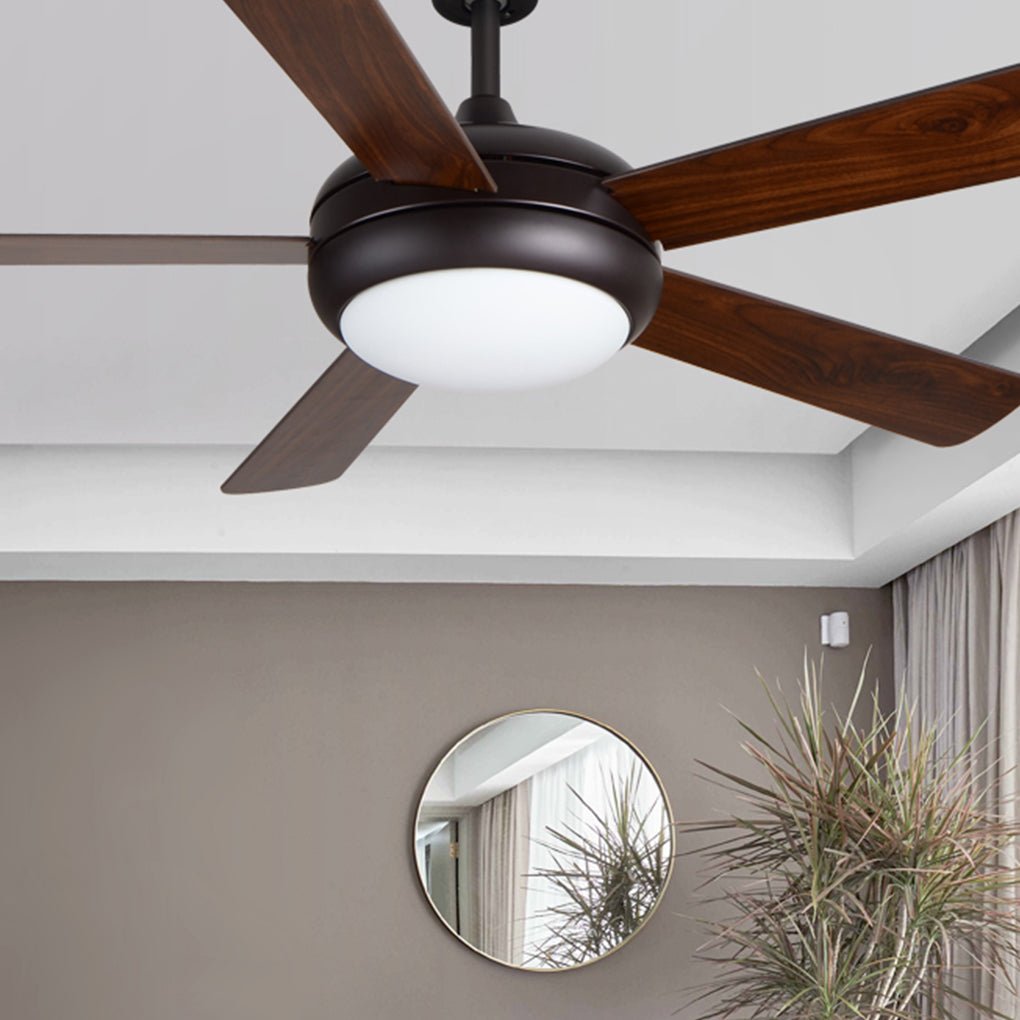 Vintage Real Wood Semi-Flush Mount Ceiling Fan with Light for Living Rooms