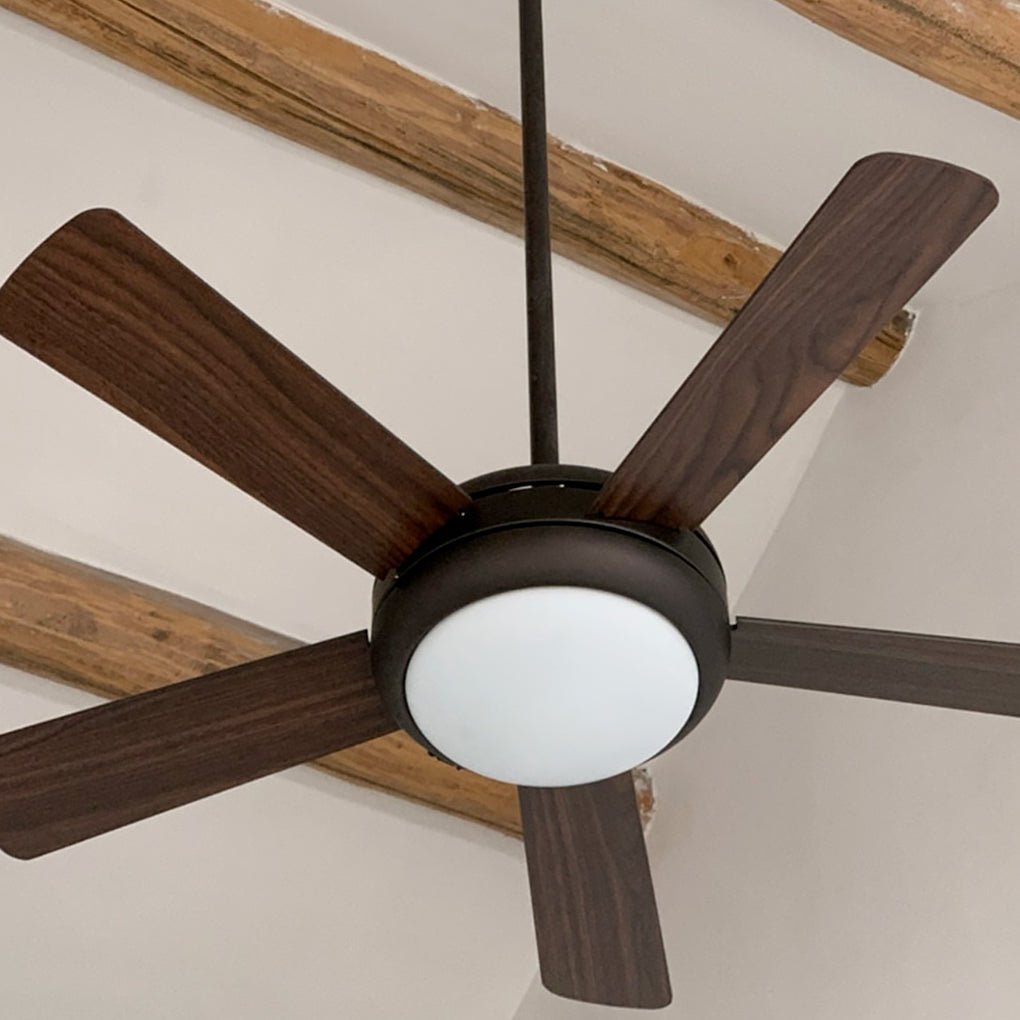 Vintage Real Wood Semi-Flush Mount Ceiling Fan with Light for Living Rooms