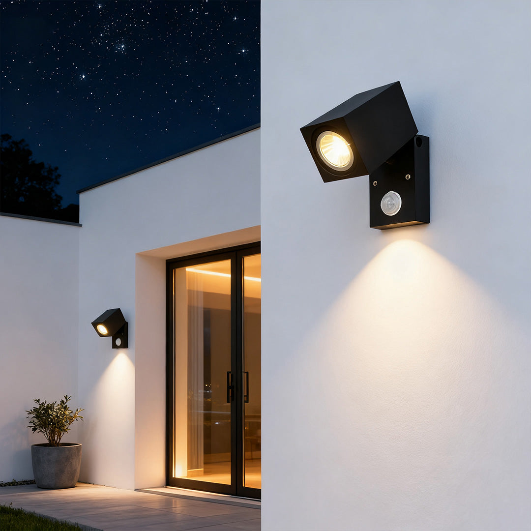 Square Black Waterproof LED Sensor Wall Light for Outdoor Use