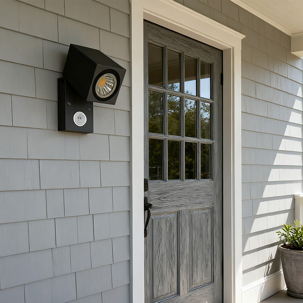 Square Black Waterproof LED Sensor Wall Light for Outdoor Use