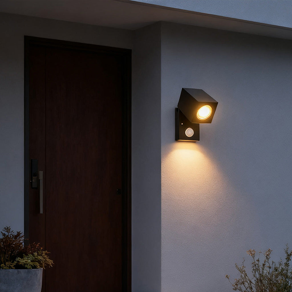 Square Black Waterproof LED Sensor Wall Light for Outdoor Use