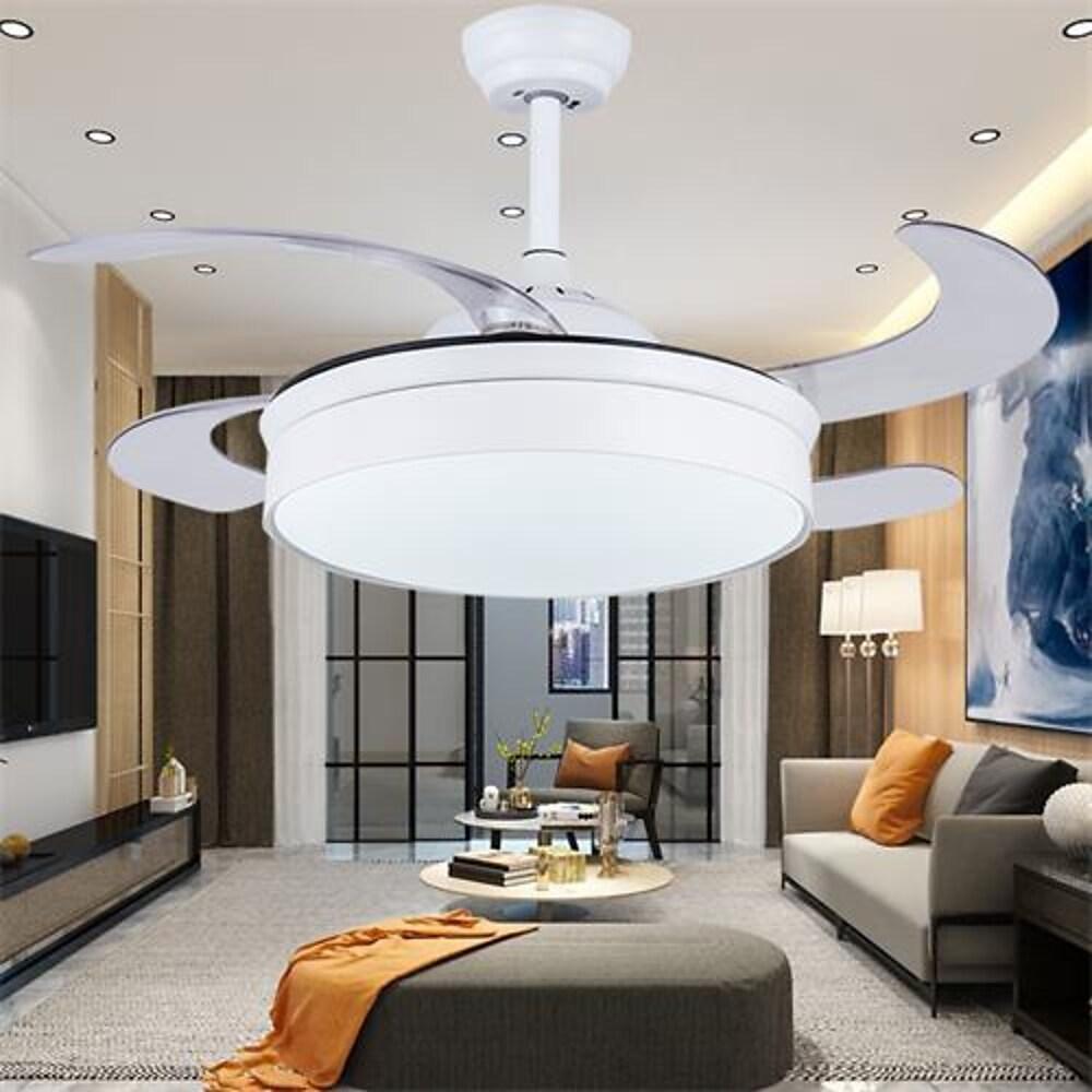Nordic Style Retractable LED Ceiling Fan with Lights, 15/19-Inch, White