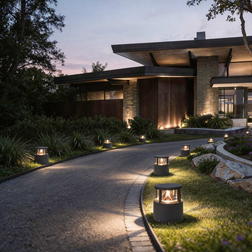 Contemporary Black Aluminum Short Bollard Light for Outdoor Lawn Lighting
