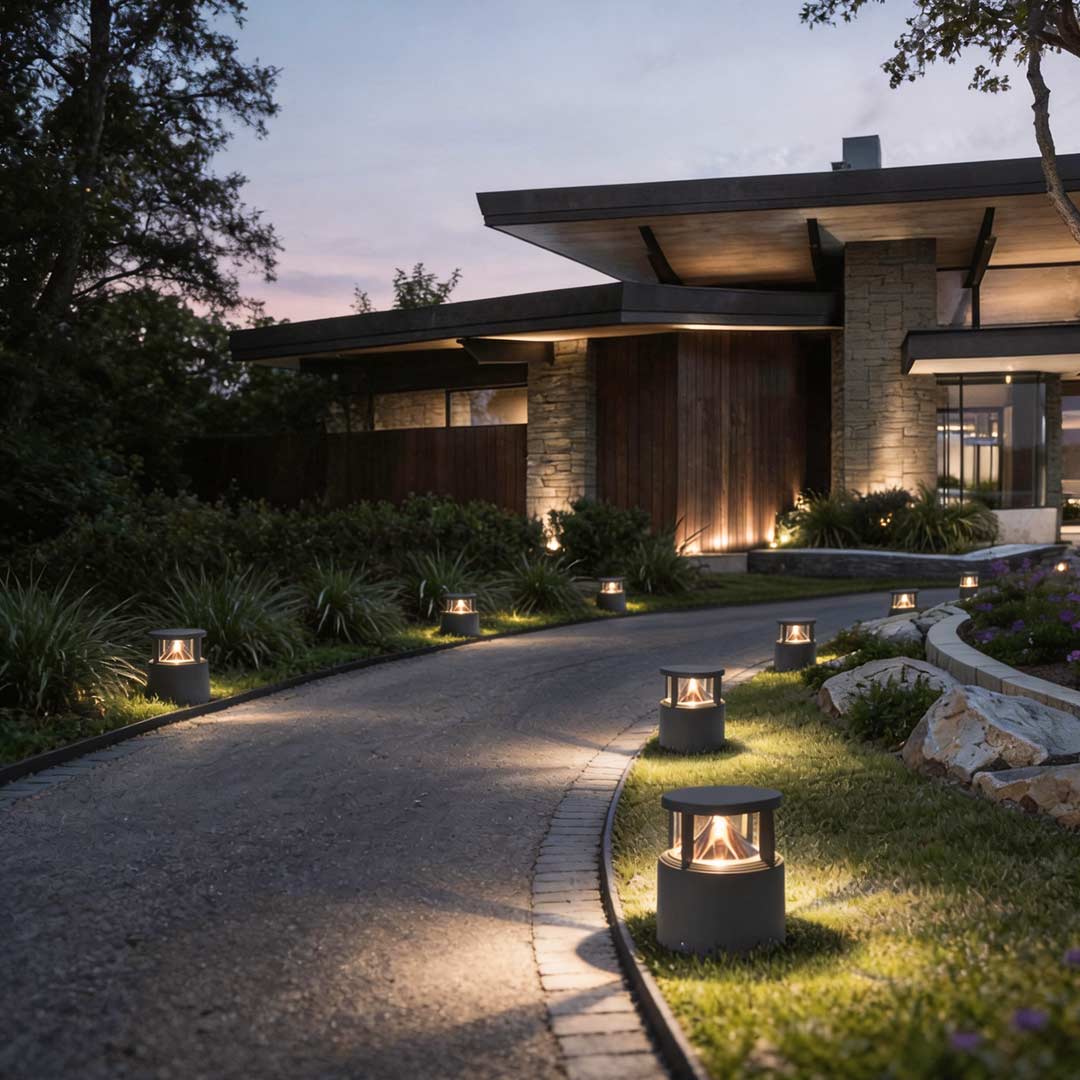 Contemporary Black Aluminum Short Bollard Light for Outdoor Lawn Lighting