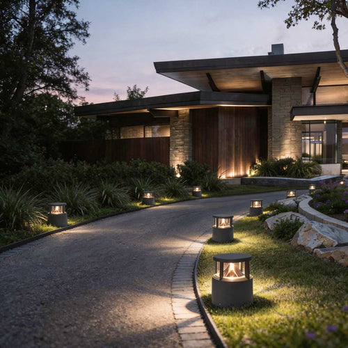 Contemporary Black Aluminum Short Bollard Light for Outdoor Lawn Lighting