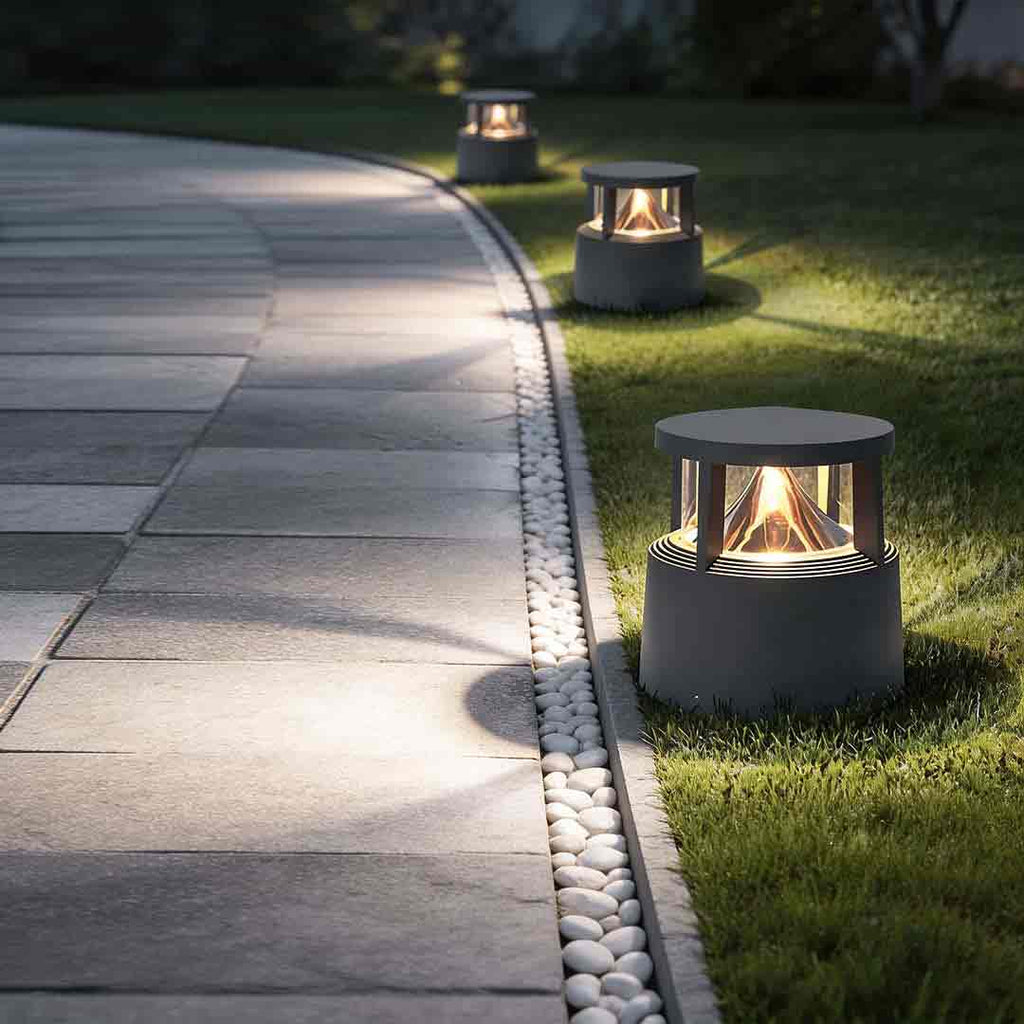 Contemporary Black Aluminum Short Bollard Light for Outdoor Lawn Lighting