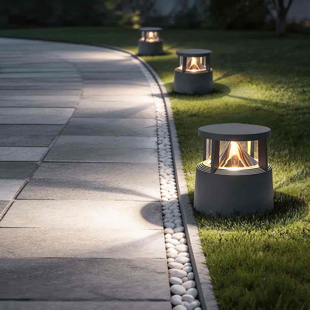 Contemporary Black Aluminum Short Bollard Light for Outdoor Lawn Lighting