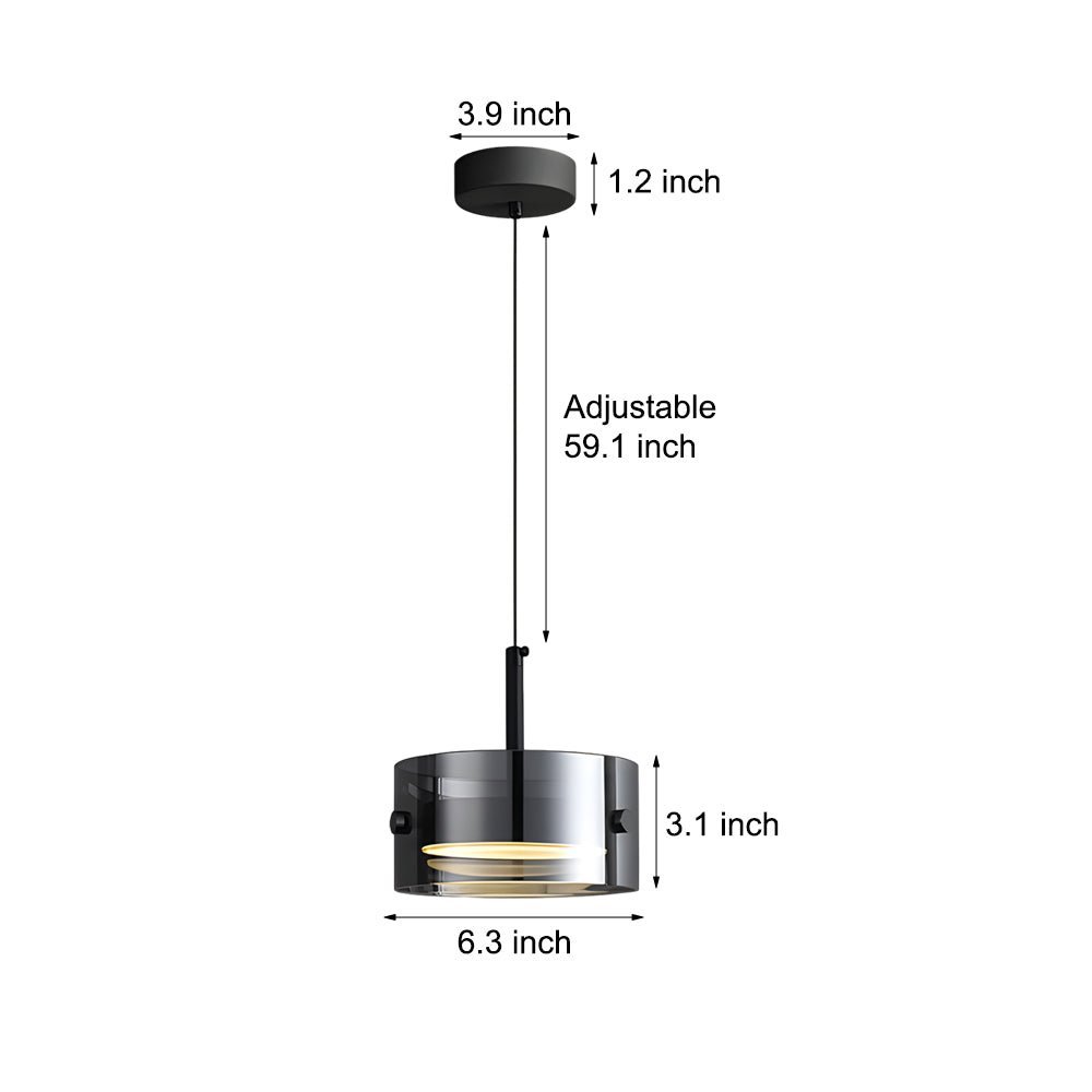 Smoke Gray Nordic Pendant Light - Short Cylinder 3-Step Dimming LED Fixture for Modern Spaces