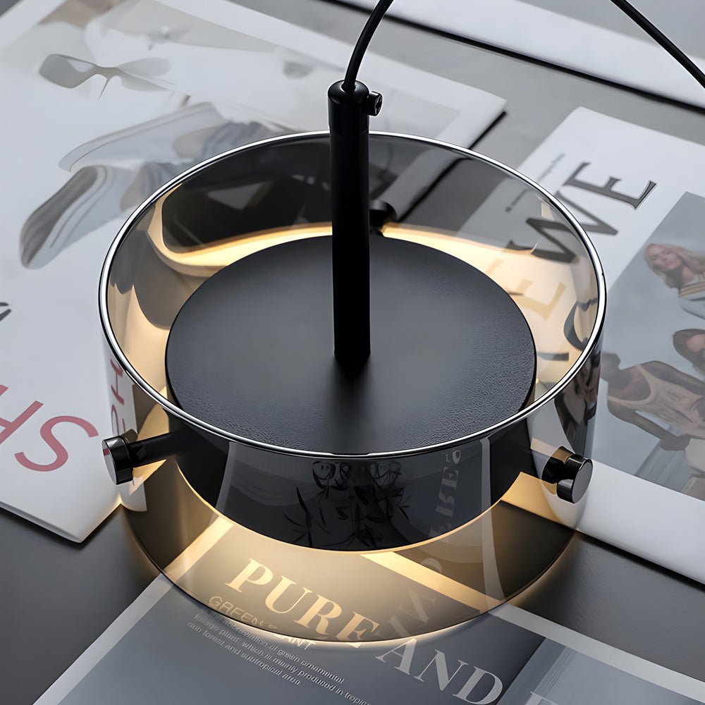Smoke Gray Nordic Pendant Light - Short Cylinder 3-Step Dimming LED Fixture for Modern Spaces