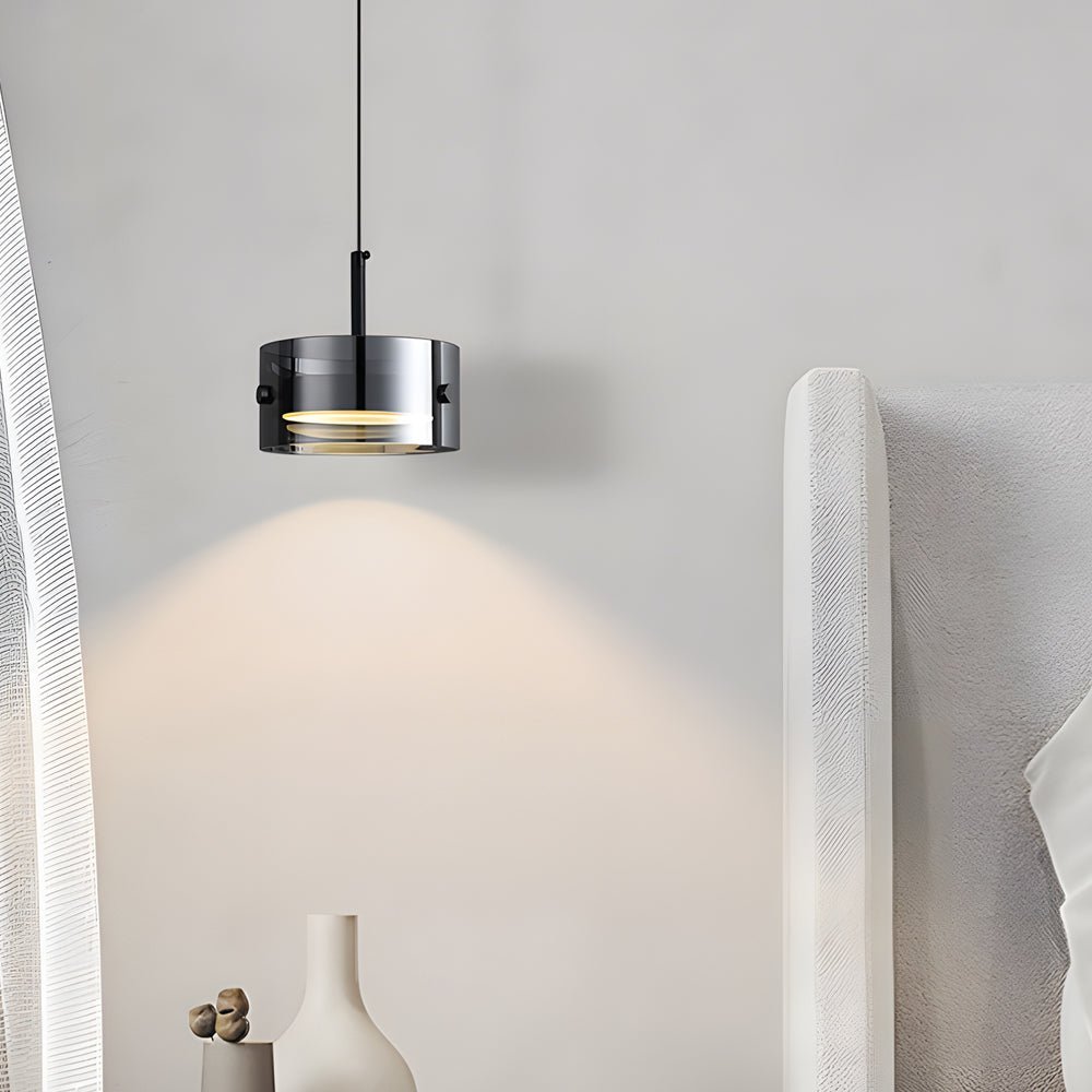Nordic Smoke Gray Short Cylinder Glass LED Pendant Light for Living Room