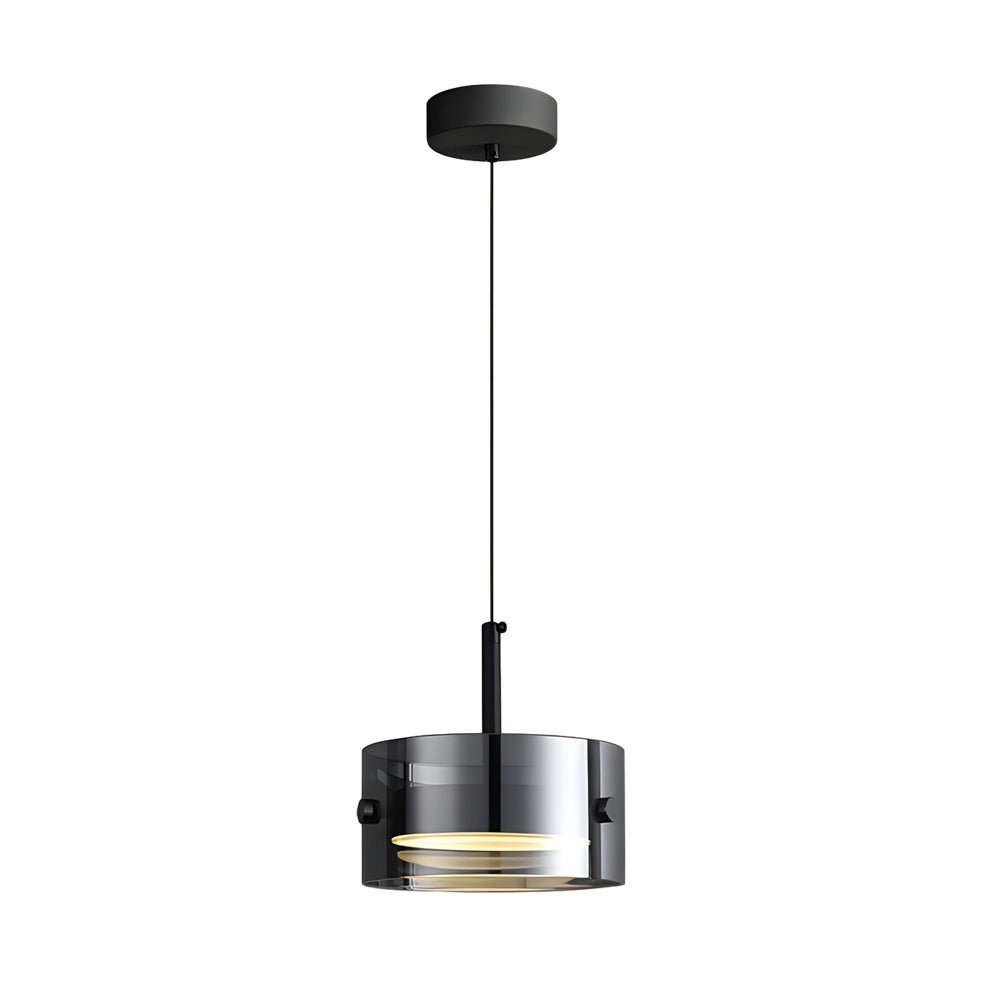 Smoke Gray Nordic Pendant Light - Short Cylinder 3-Step Dimming LED Fixture for Modern Spaces