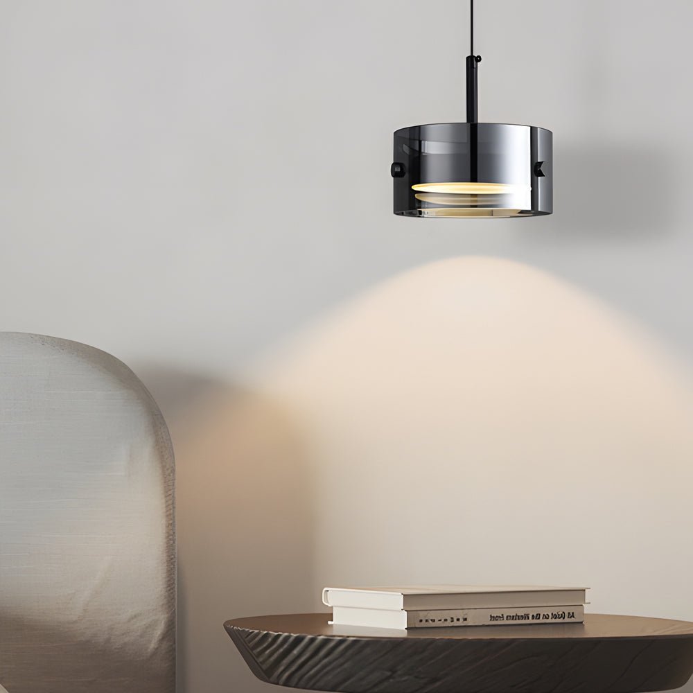 Smoke Gray Nordic Pendant Light - Short Cylinder 3-Step Dimming LED Fixture for Modern Spaces