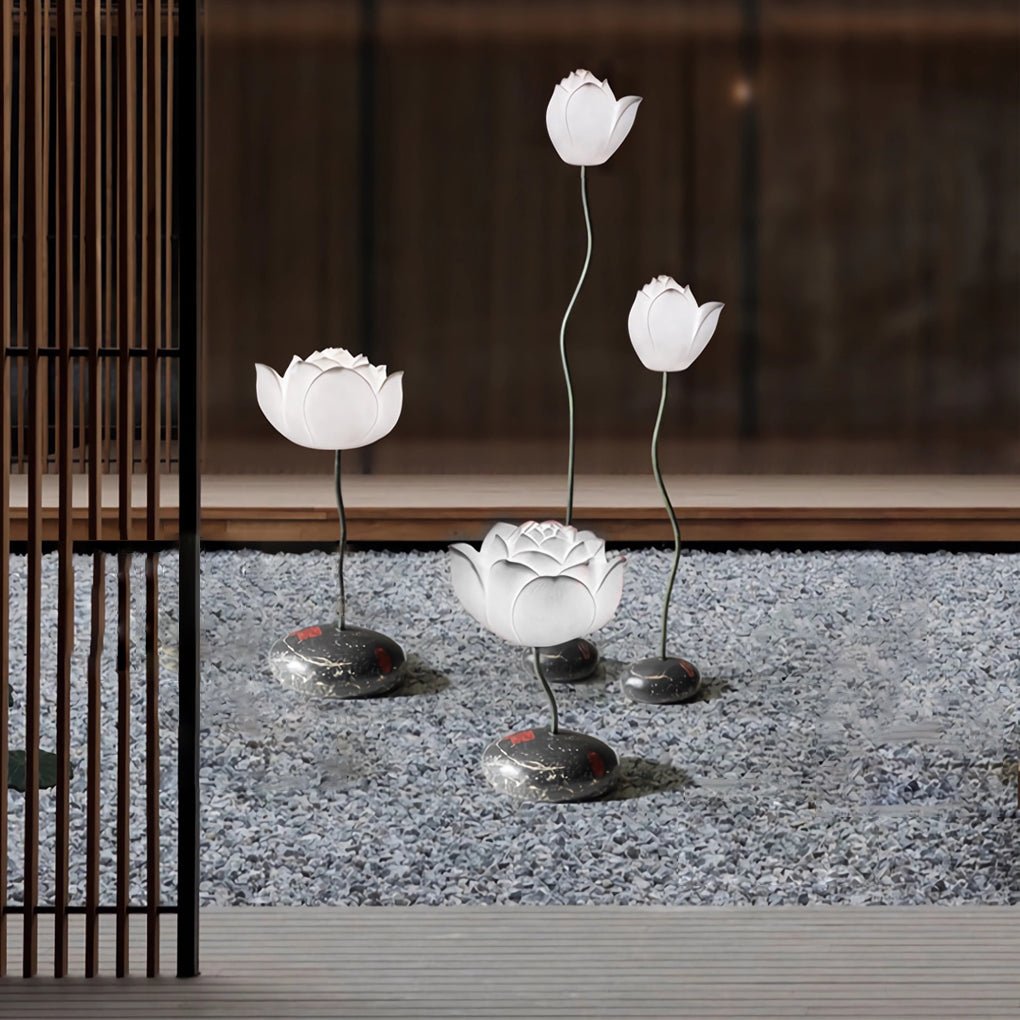 Elegant Short White Lotus LED Floor Lamp for Living Room Bedroom Decor