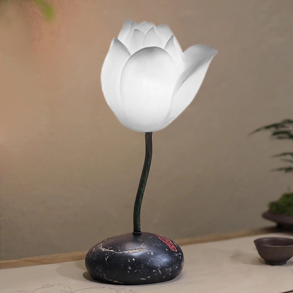Elegant Short White Lotus LED Floor Lamp for Living Room Bedroom Decor