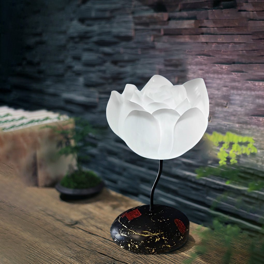 Elegant Short White Lotus LED Floor Lamp for Living Room Bedroom Decor