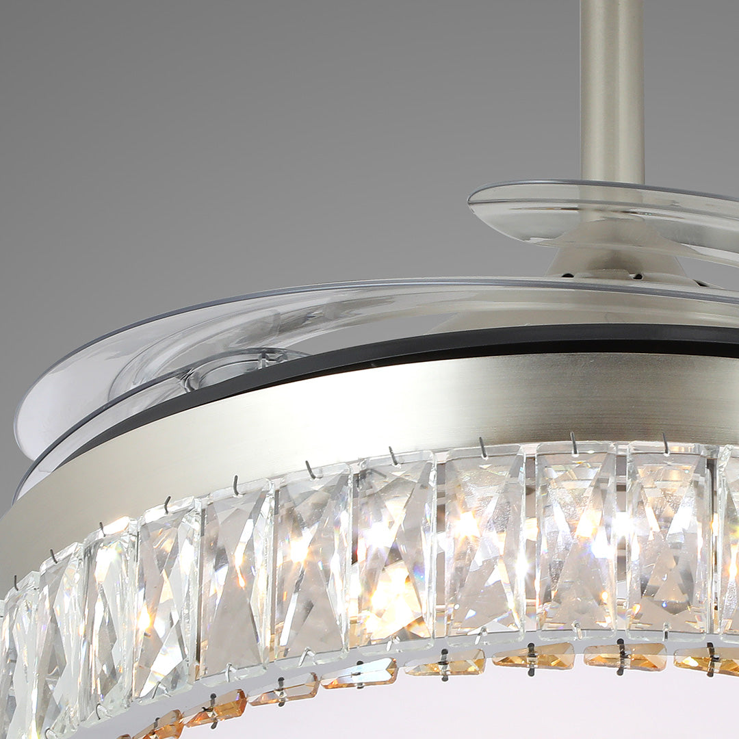 Luxury Nickel Crystal Ceiling Fan with Light Remote for Living Room