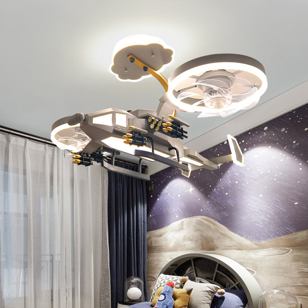 Colorful Airplane Ceiling Fan Light for Kids' Room - LED Fixture