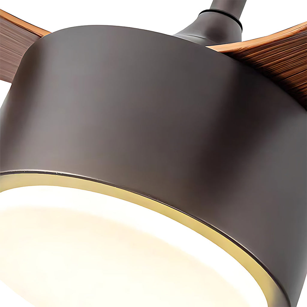 Elegant Silver LED Ceiling Fan with Light Wood Grain Finish for Living Room