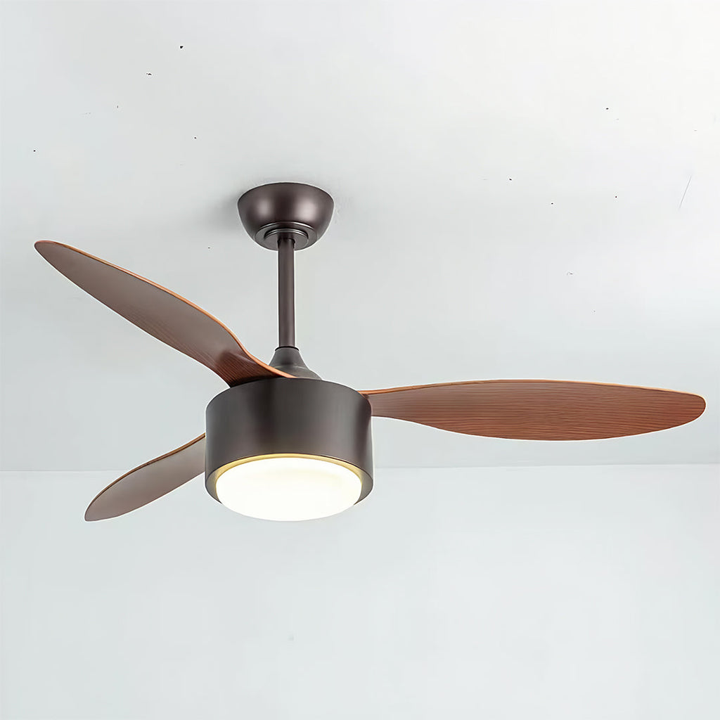 Elegant Silver LED Ceiling Fan with Light Wood Grain Finish for Living Room