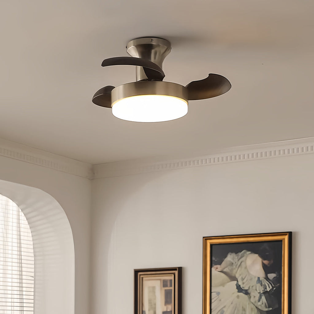Elegant Silver 3-Blade French Retro Ceiling Fan with Light for Bedrooms