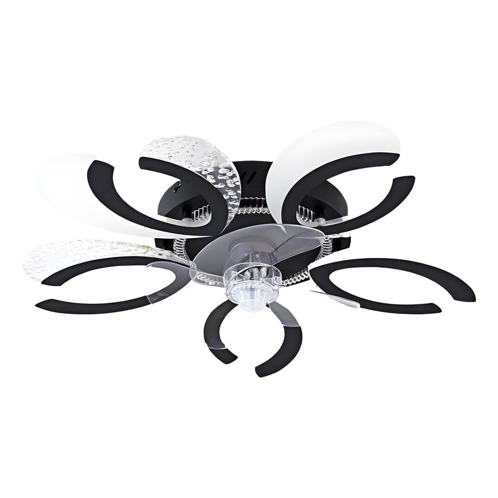 Elegant White Floral Smart Ceiling Fan Light with Dimming for Bedrooms