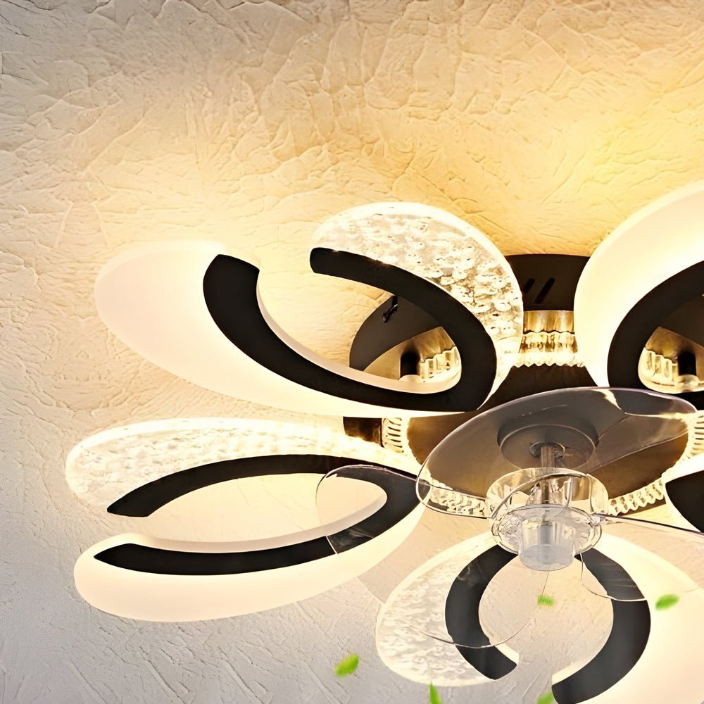 Elegant White Floral Smart Ceiling Fan Light with Dimming for Bedrooms