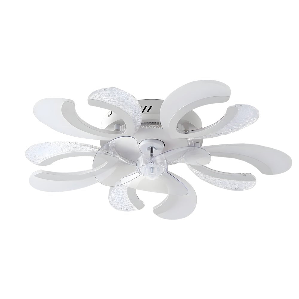 Elegant White Floral Smart Ceiling Fan Light with Dimming for Bedrooms
