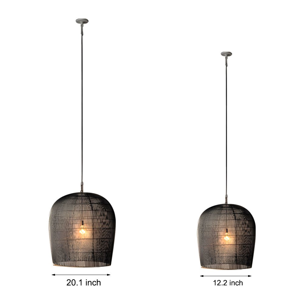 Rustic Black Iron Woven Wabi-Sabi Zen Lantern Chandelier for Home Décor
