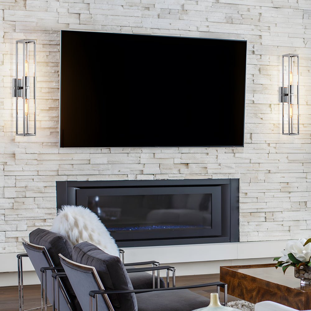 Industrial Black Metal Frame Glass Shade Wall Sconce for Living Room