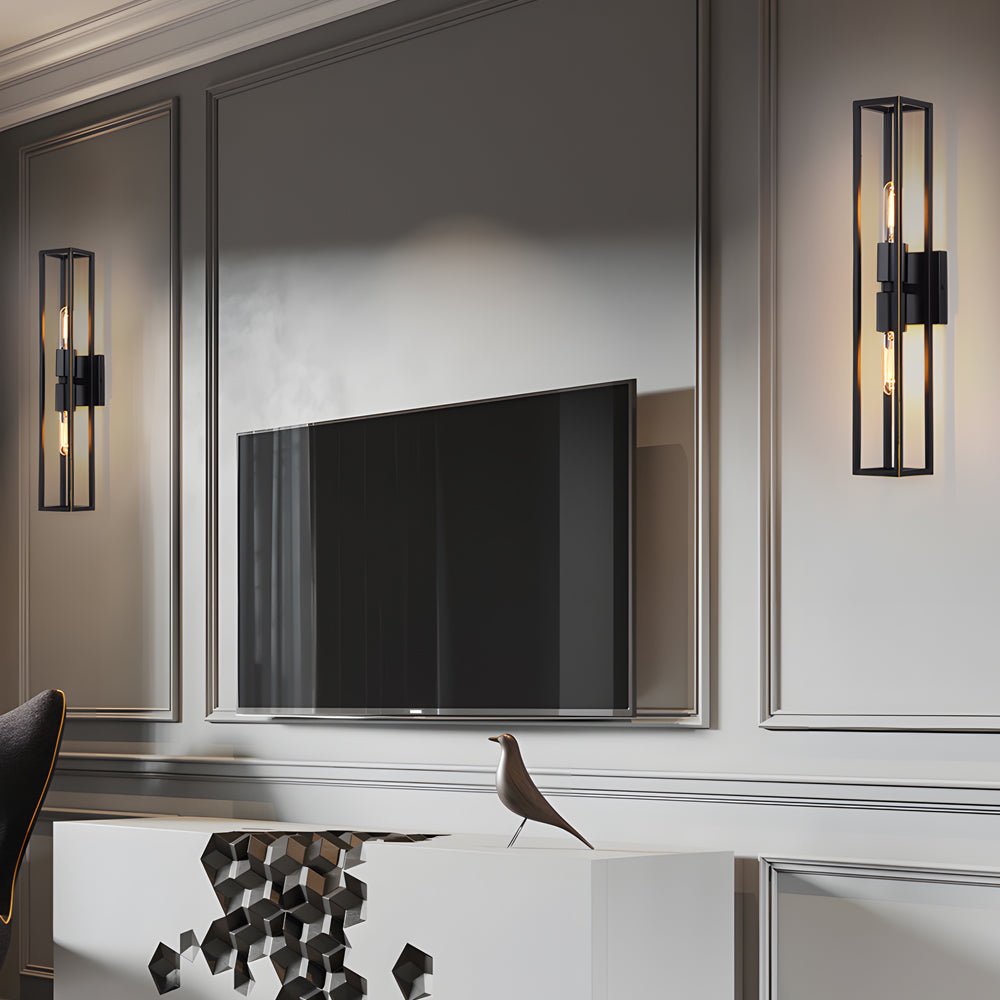 Industrial Black Metal Frame Glass Shade Wall Sconce for Living Room