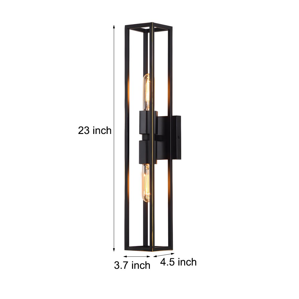 Industrial Black Metal Frame Glass Shade Wall Sconce for Living Room