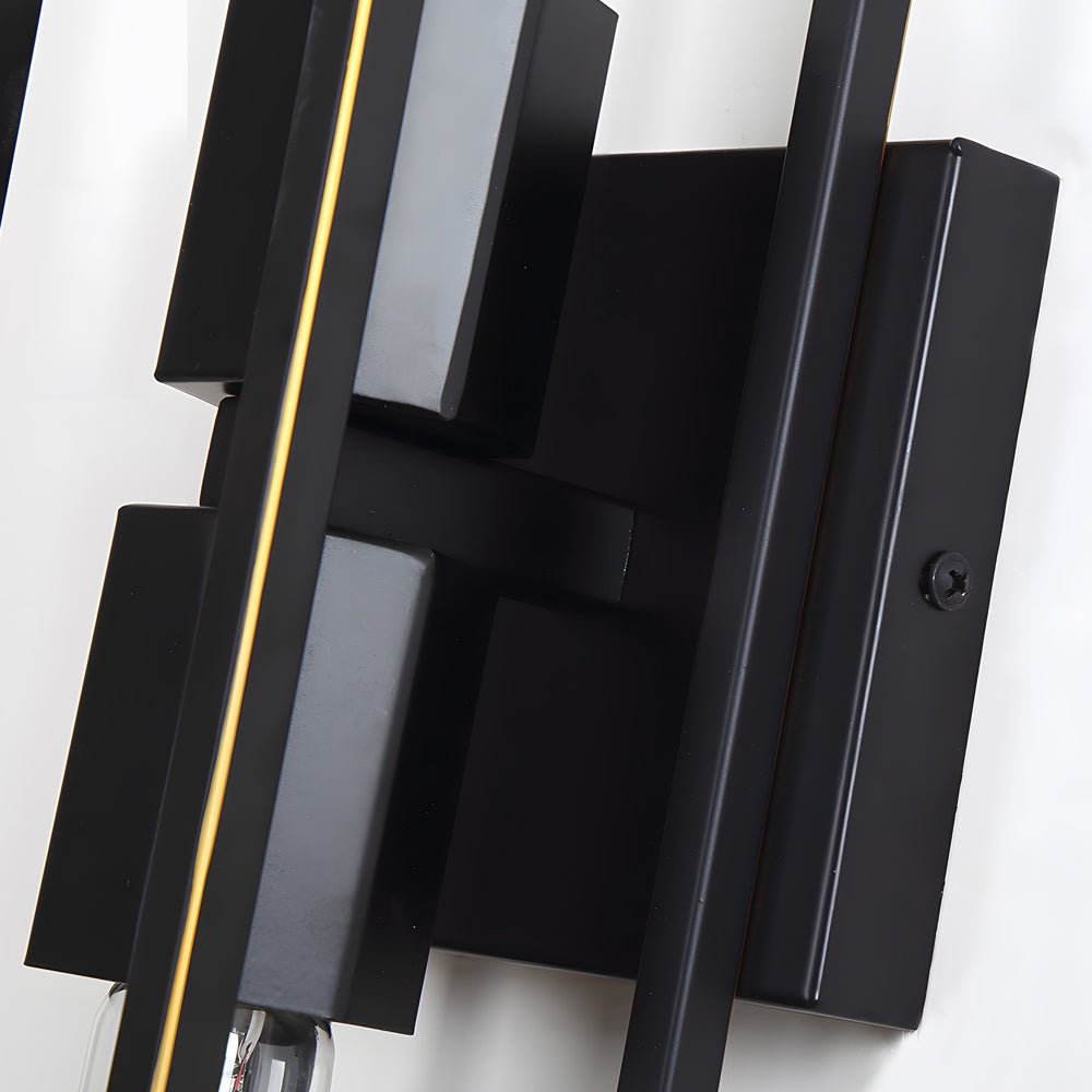 Industrial Black Metal Frame Glass Shade Wall Sconce for Living Room