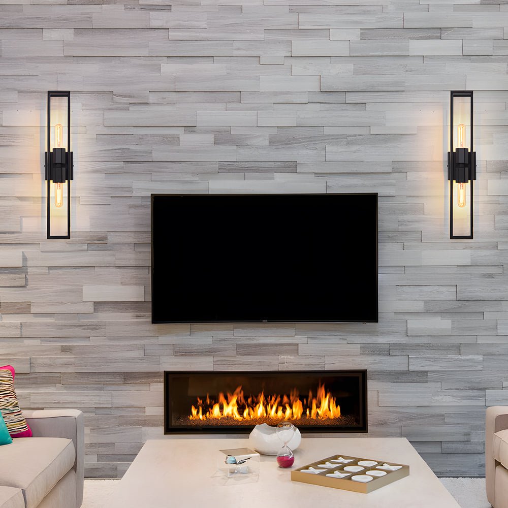 Industrial Black Metal Frame Glass Shade Wall Sconce for Living Room